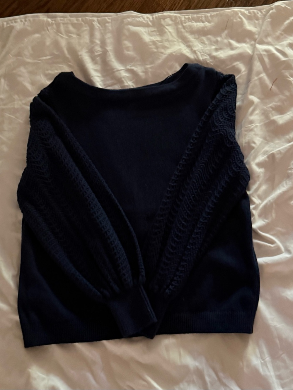 Charter Club Navy Scoop Neck Sweater with Textured Sleeves